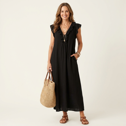 Josette | Robe maxi en lin à col en V à volants