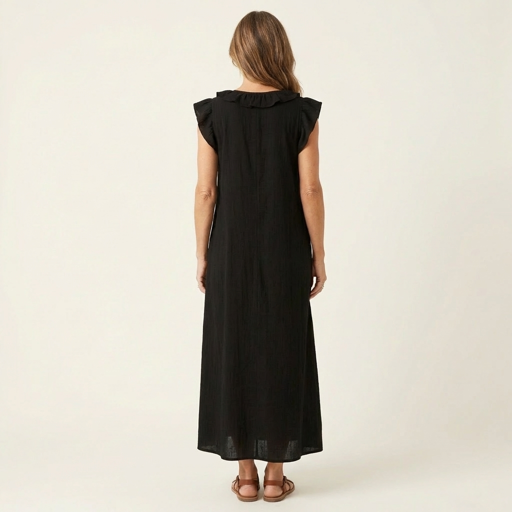 Josette | Robe maxi en lin à col en V à volants