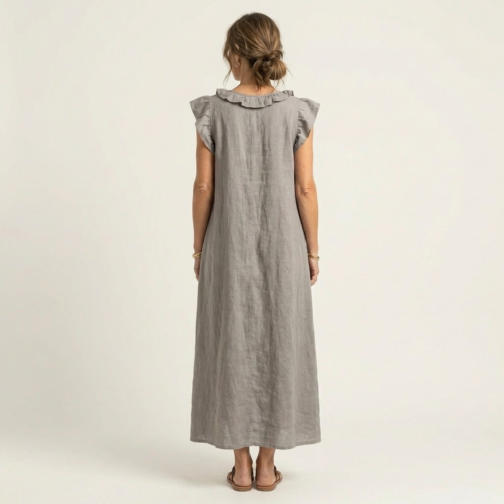 Josette | Robe maxi en lin à col en V à volants