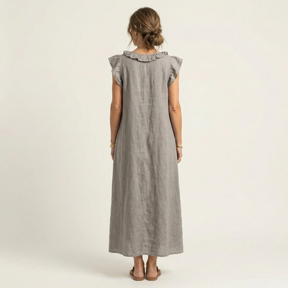 Josette | Robe maxi en lin à col en V à volants