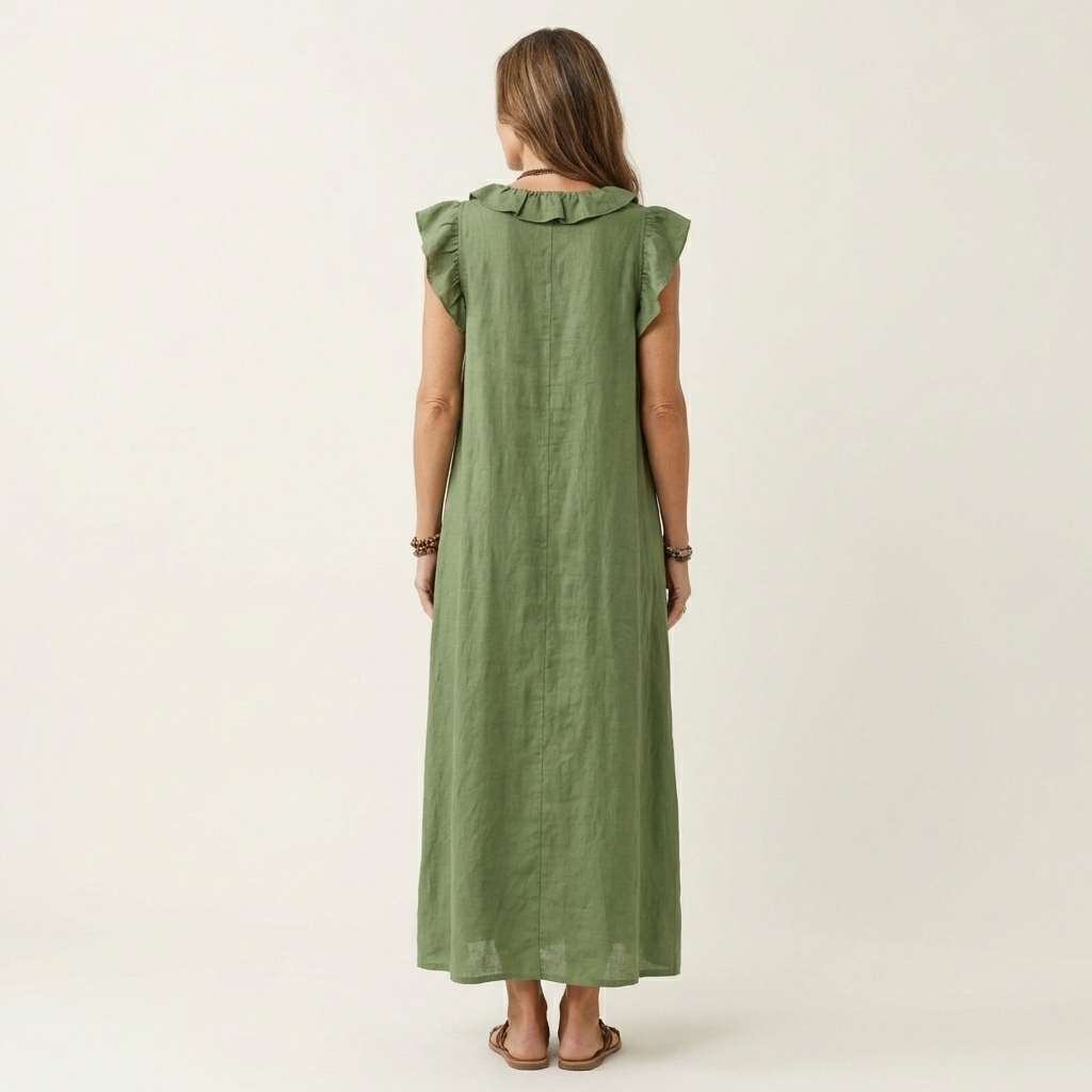 Josette | Robe maxi en lin à col en V à volants