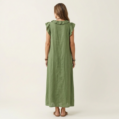Josette | Robe maxi en lin à col en V à volants