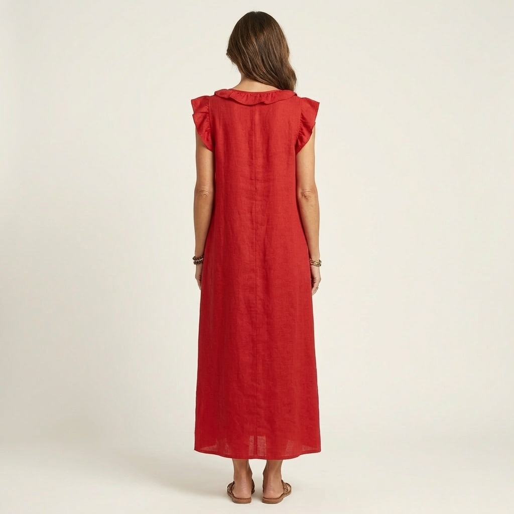 Josette | Robe maxi en lin à col en V à volants