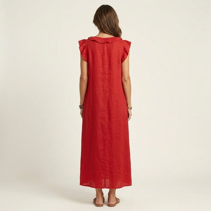 Josette | Robe maxi en lin à col en V à volants