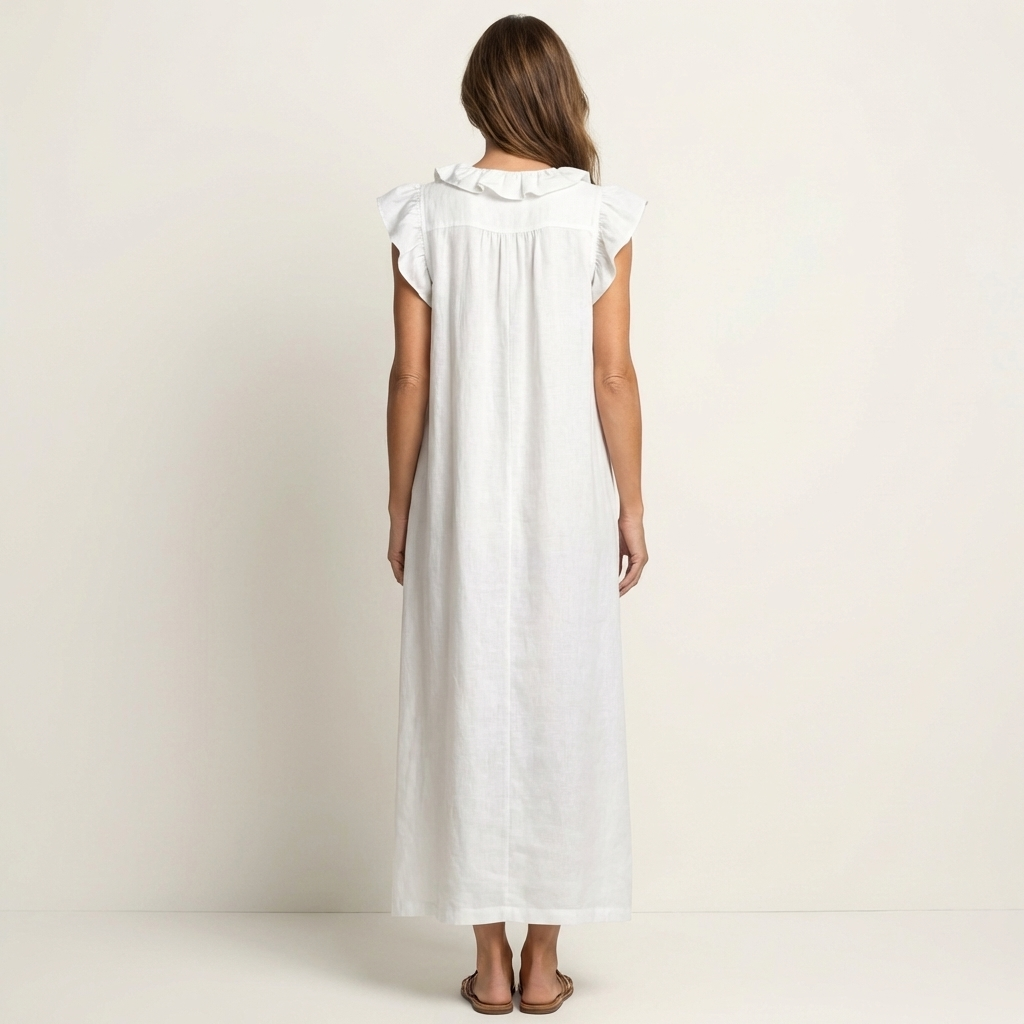 Josette | Robe maxi en lin à col en V à volants