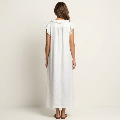 Josette | Robe maxi en lin à col en V à volants