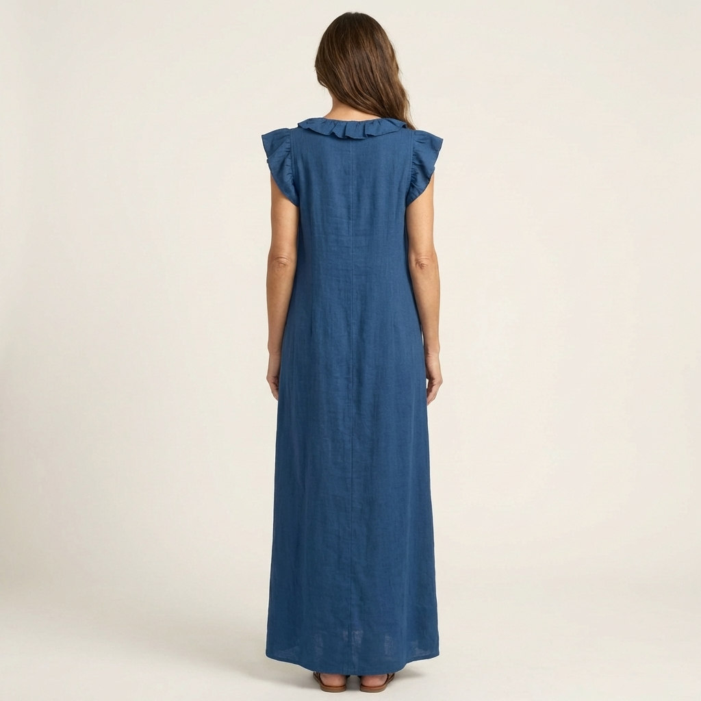 Josette | Robe maxi en lin à col en V à volants