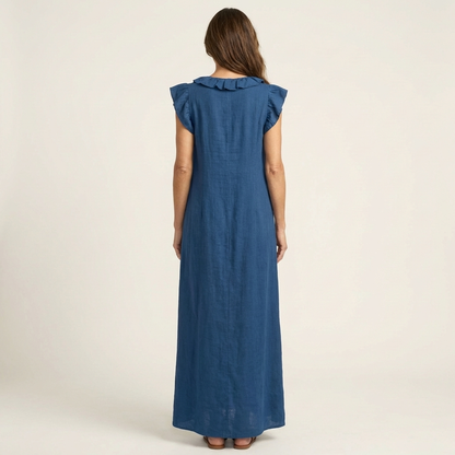 Josette | Robe maxi en lin à col en V à volants