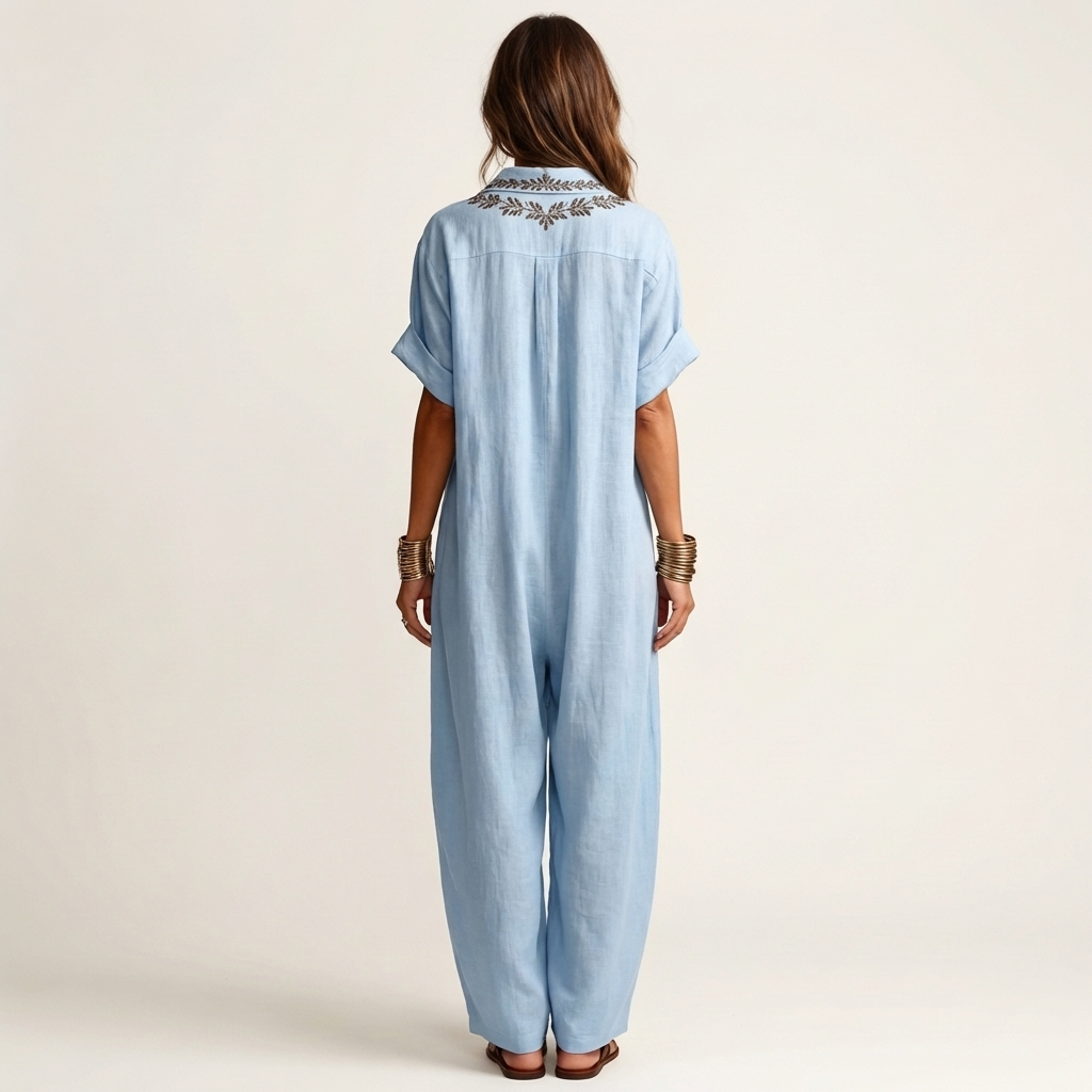 Amarina | Robe maxi en lin à col en V brodé