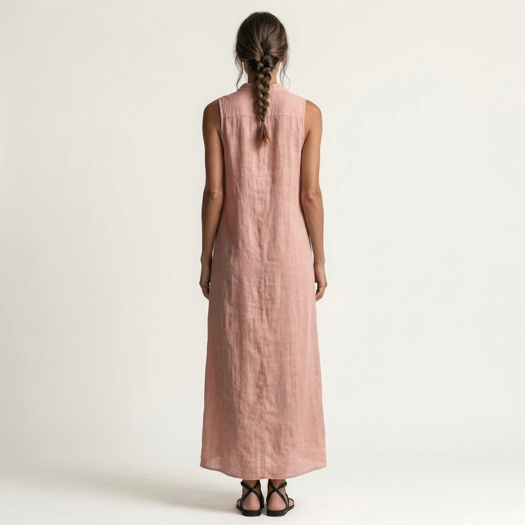 Mirabell | Robe maxi en lin sans manches à capuche et boutonnage
