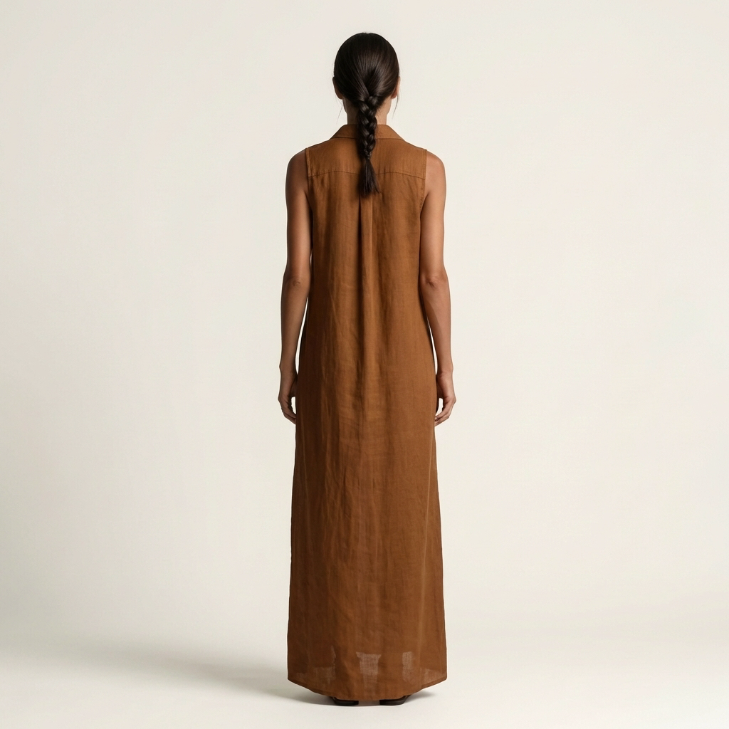 Mirabell | Robe maxi en lin sans manches à capuche et boutonnage