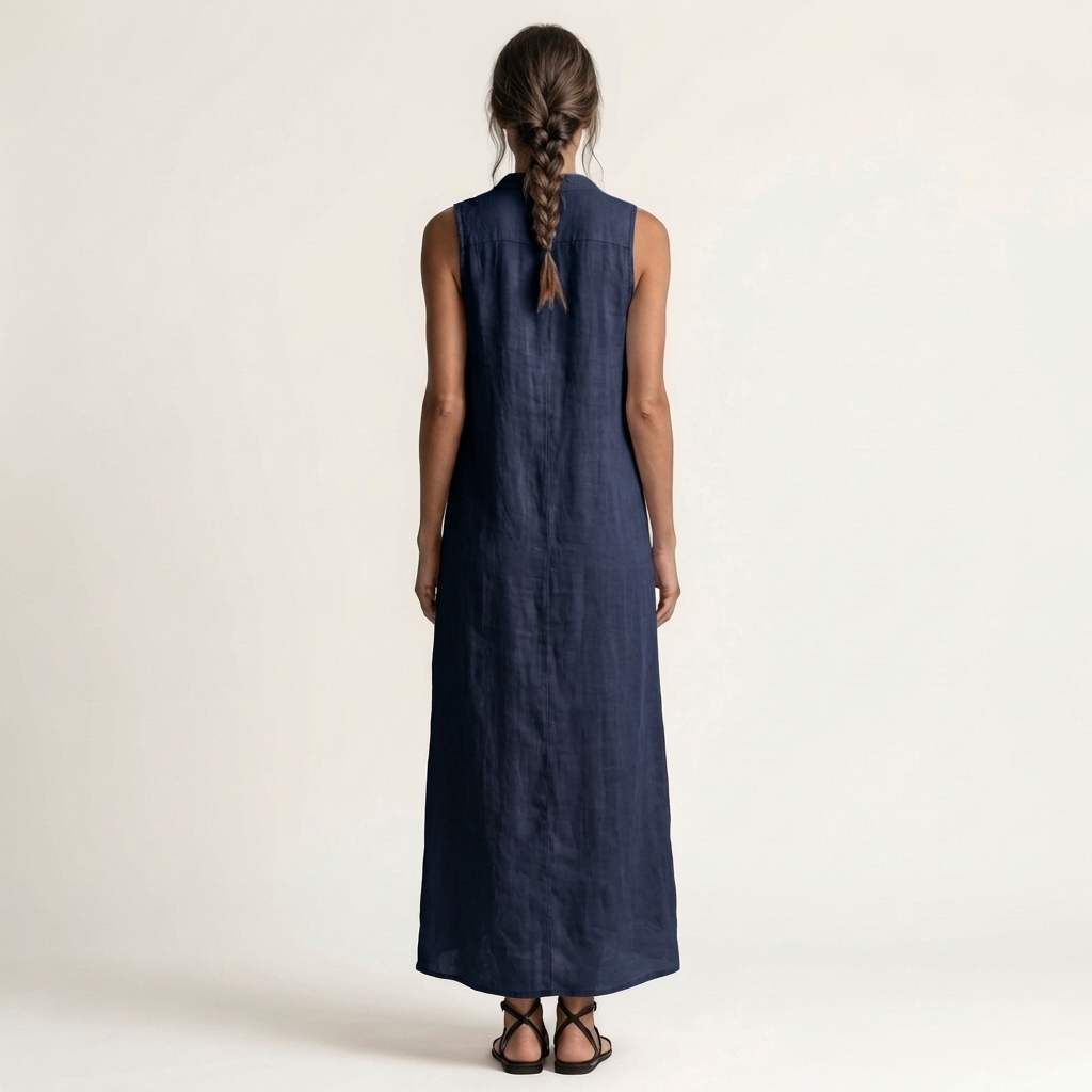 Mirabell | Robe maxi en lin sans manches à capuche et boutonnage