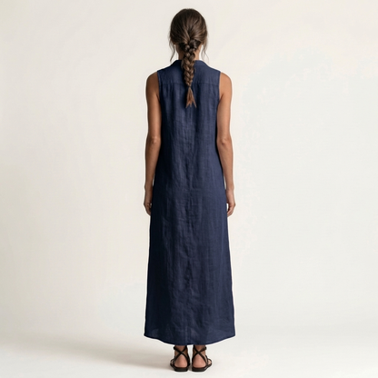 Mirabell | Robe maxi en lin sans manches à capuche et boutonnage
