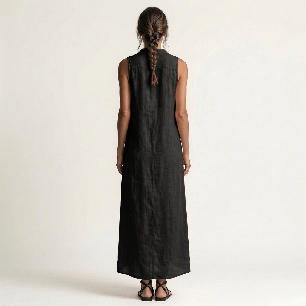 Mirabell | Robe maxi en lin sans manches à capuche et boutonnage