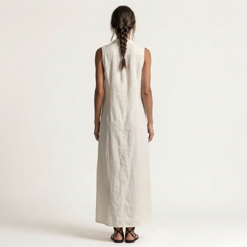 Mirabell | Robe maxi en lin sans manches à capuche et boutonnage