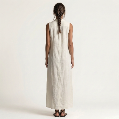 Mirabell | Robe maxi en lin sans manches à capuche et boutonnage
