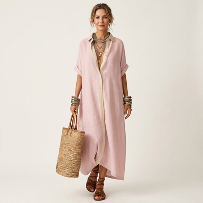 Kamira | Robe chemise maxi à col contrastant et boutonnage