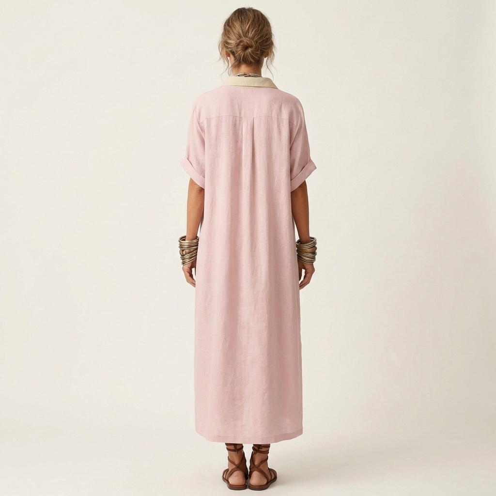 Kamira | Robe chemise maxi à col contrastant et boutonnage