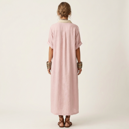 Kamira | Robe chemise maxi à col contrastant et boutonnage