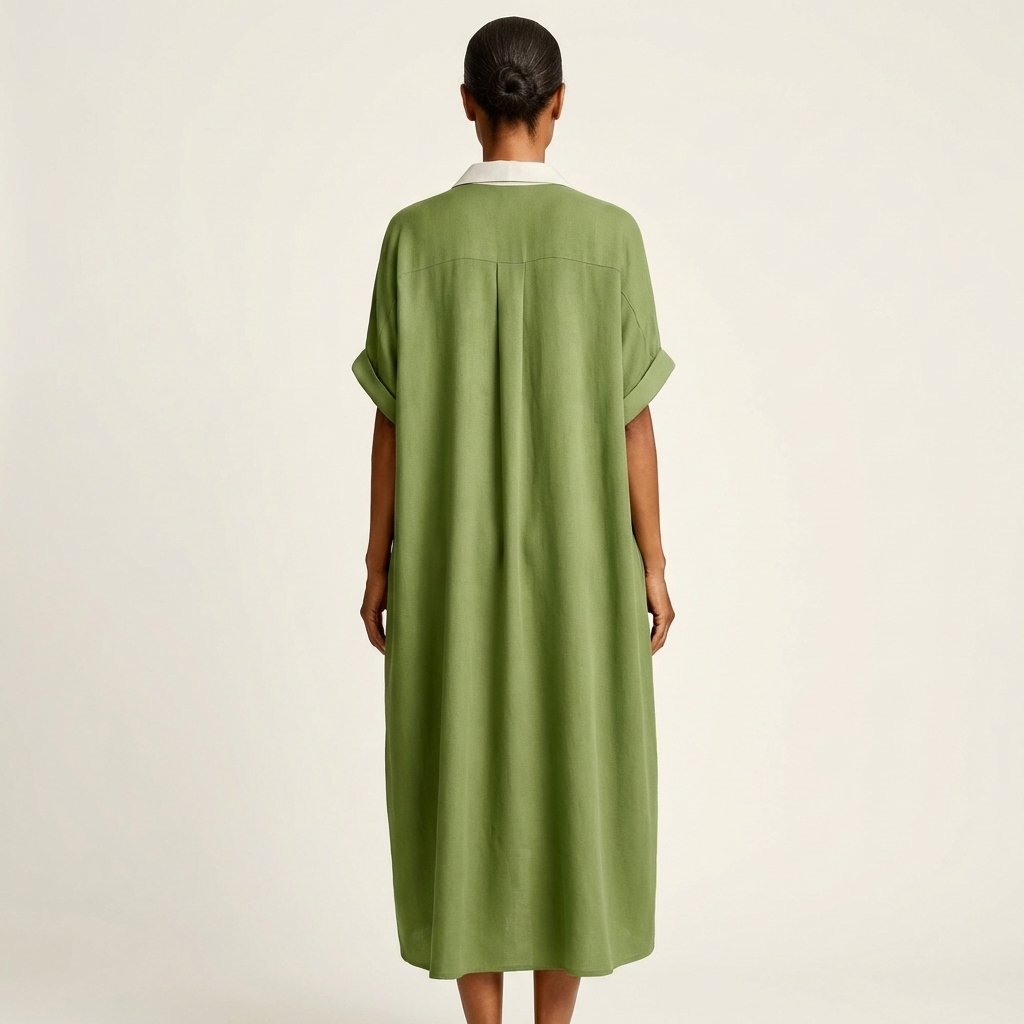Kamira | Robe chemise maxi à col contrastant et boutonnage