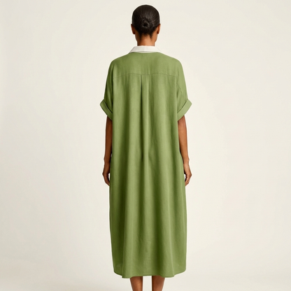 Kamira | Robe chemise maxi à col contrastant et boutonnage