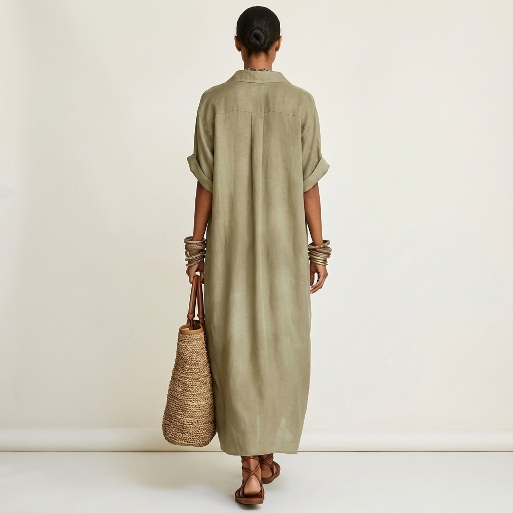 Kamira | Robe chemise maxi à col contrastant et boutonnage
