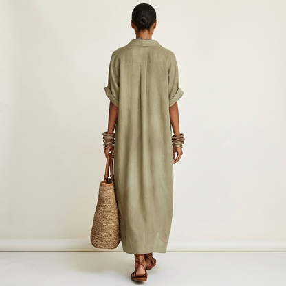 Kamira | Robe chemise maxi à col contrastant et boutonnage