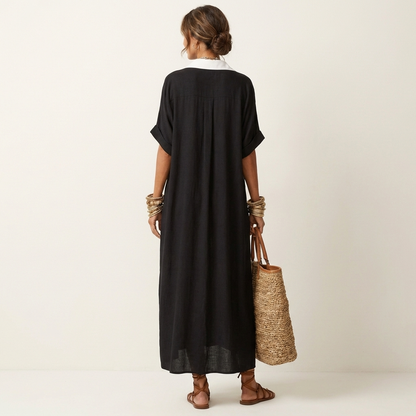 Kamira | Robe chemise maxi à col contrastant et boutonnage