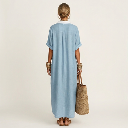 Kamira | Robe chemise maxi à col contrastant et boutonnage