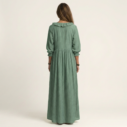 Yosetta | Robe maxi rayée à col en V à volants et manches lanterne