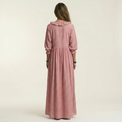 Yosetta | Robe maxi rayée à col en V à volants et manches lanterne