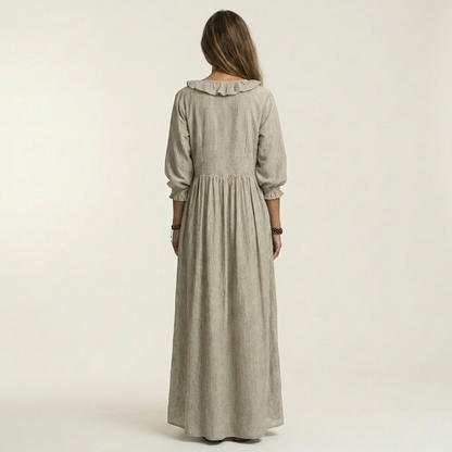 Yosetta | Robe maxi rayée à col en V à volants et manches lanterne