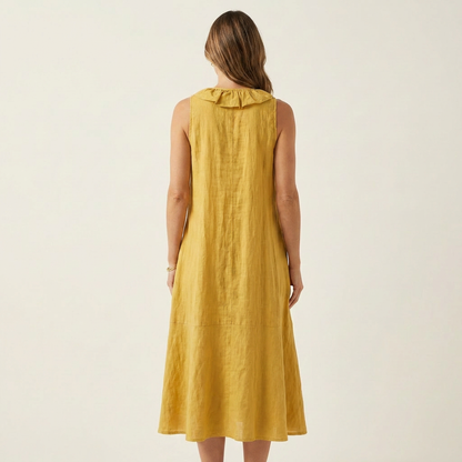 Vicky | Robe maxi en lin sans manches à col en V et volant frontal