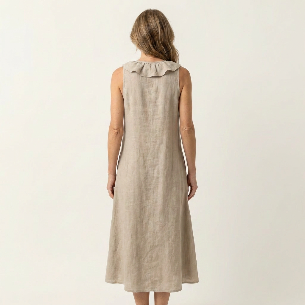 Vicky | Robe maxi en lin sans manches à col en V et volant frontal