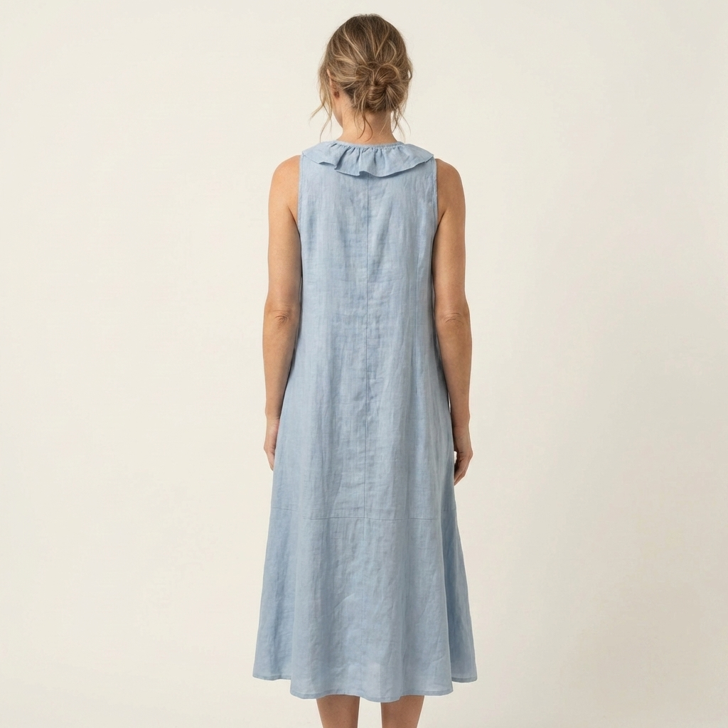 Vicky | Robe maxi en lin sans manches à col en V et volant frontal