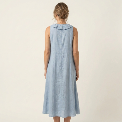Vicky | Robe maxi en lin sans manches à col en V et volant frontal