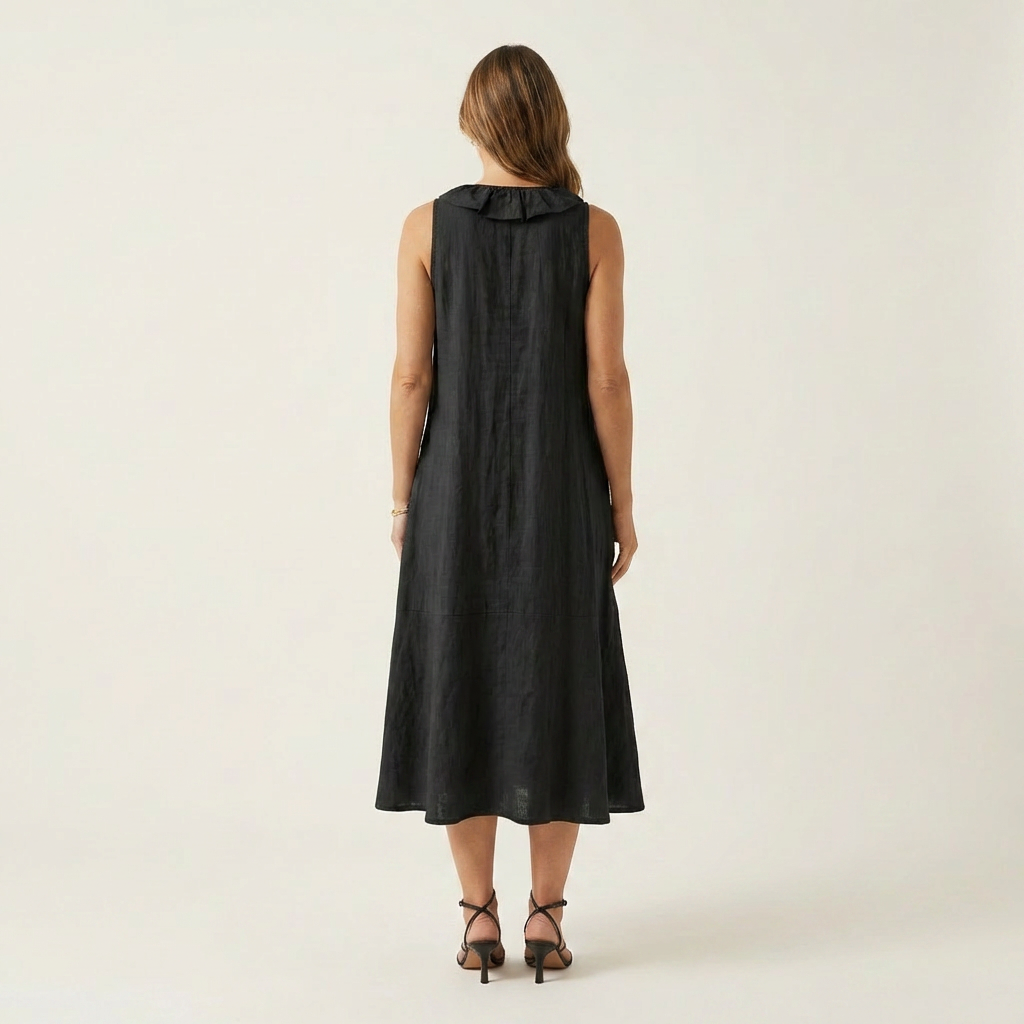 Vicky | Robe maxi en lin sans manches à col en V et volant frontal