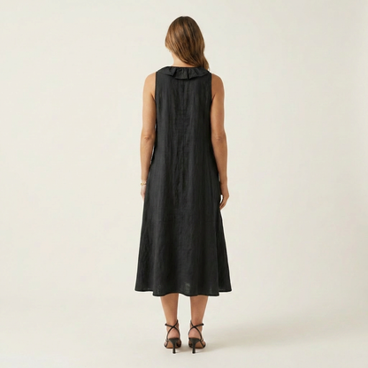 Vicky | Robe maxi en lin sans manches à col en V et volant frontal