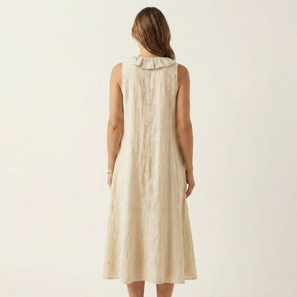 Vicky | Robe maxi en lin sans manches à col en V et volant frontal