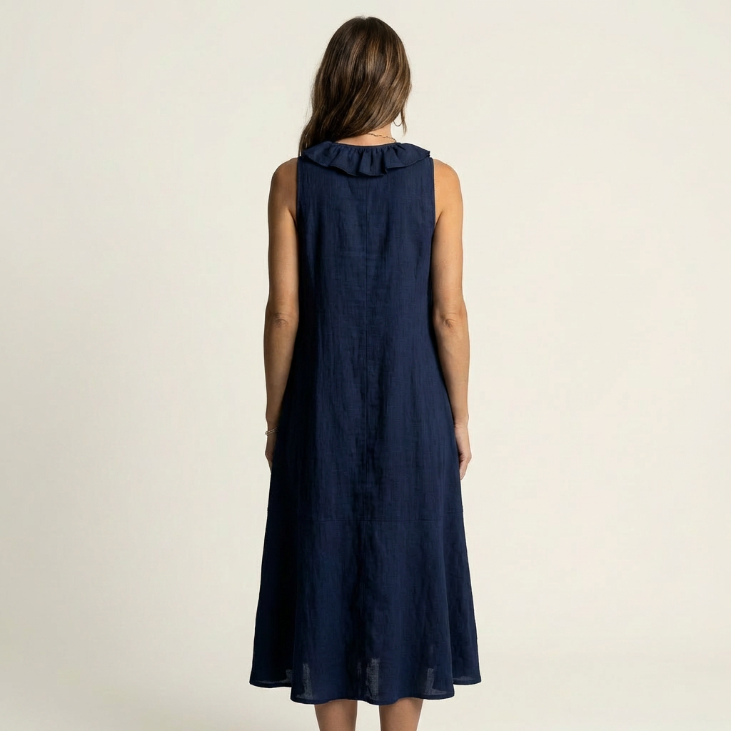 Vicky | Robe maxi en lin sans manches à col en V et volant frontal