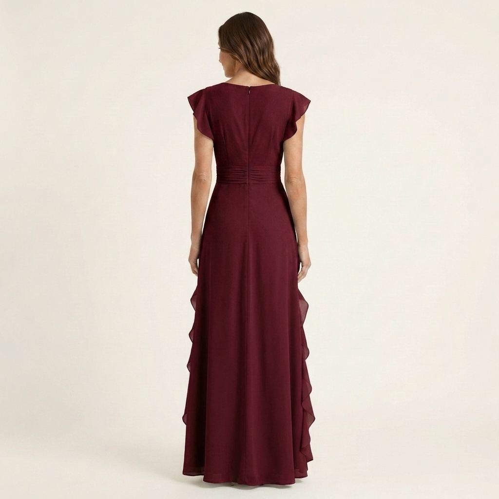 Nellyana | Robe maxi à col en V croisé, manches à volants et cascade de volants