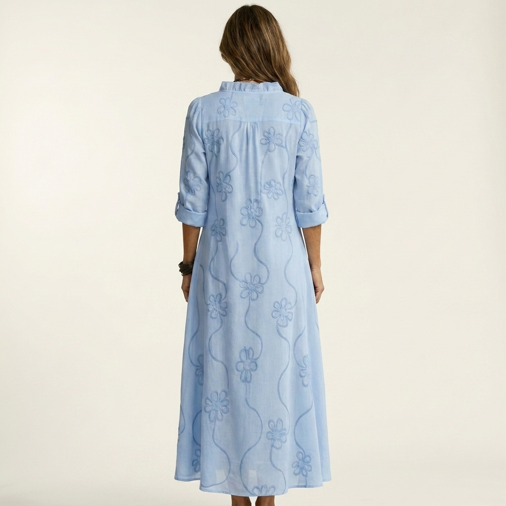 Mariam | Robe maxi en coton-lin à broderie florale tonale