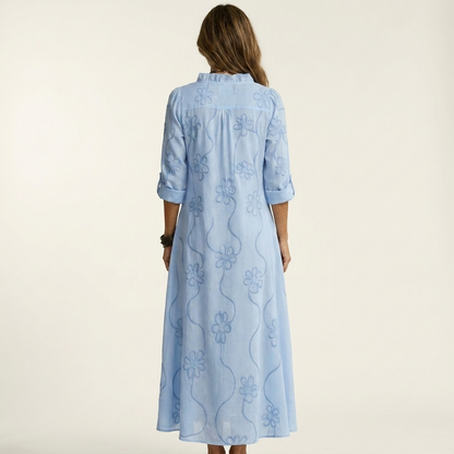 Mariam | Robe maxi en coton-lin à broderie florale tonale