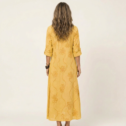 Mariam | Robe maxi en coton-lin à broderie florale tonale