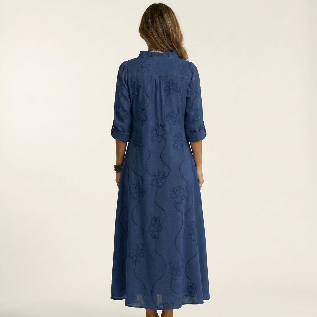 Mariam | Robe maxi en coton-lin à broderie florale tonale