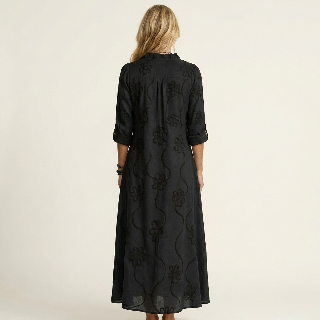 Mariam | Robe maxi en coton-lin à broderie florale tonale