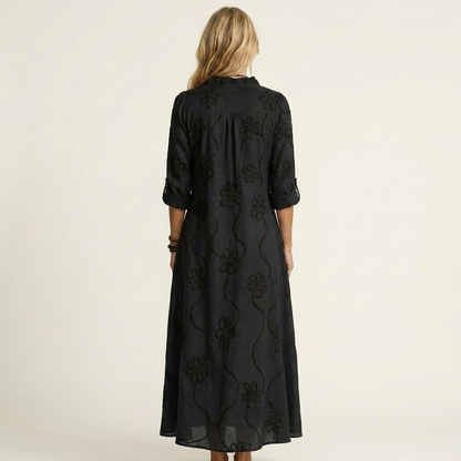 Mariam | Robe maxi en coton-lin à broderie florale tonale