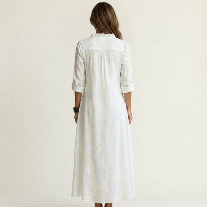 Mariam | Robe maxi en coton-lin à broderie florale tonale