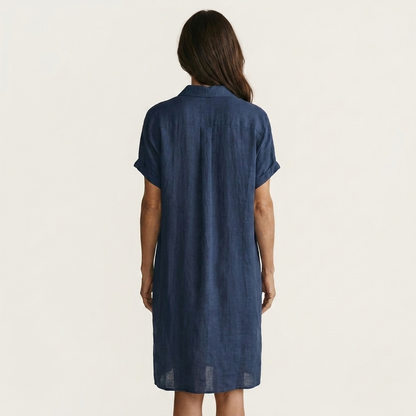 Nidalie | Robe chemise midi en coton-lin à poignets retroussés
