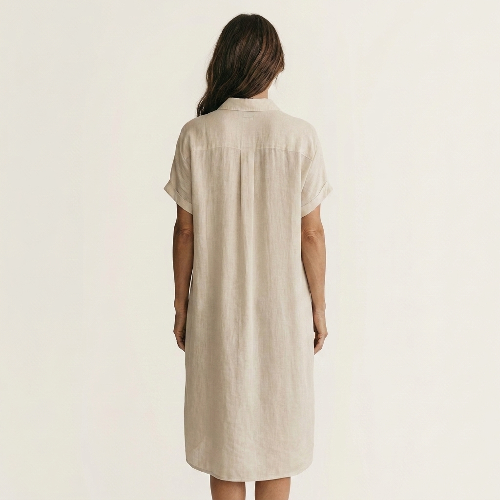 Nidalie | Robe chemise midi en coton-lin à poignets retroussés